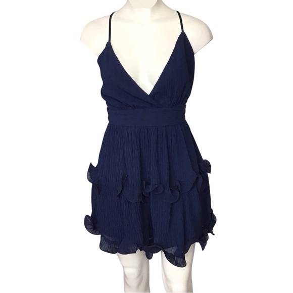 Saints + Secrets Chic Navy Blue Ruffle Mini Dress size XSmall - Picture 1 of 5